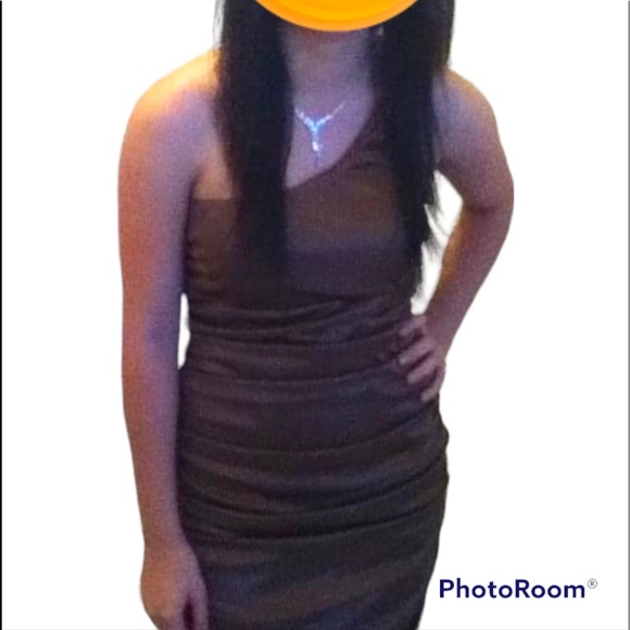 Poly 👗One Shoulder  Brown Copper Color Dress - Picture 2 of 8